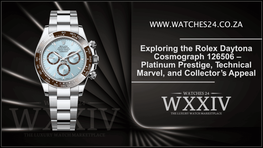 Rolex Daytona 126506 in platinum with ice-blue dial, celebrating Daytona’s racing legacy.