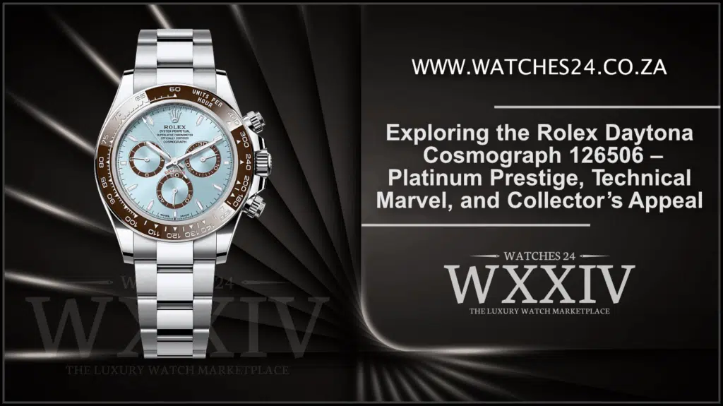 Rolex Daytona 126506 in platinum with ice-blue dial, celebrating Daytona’s racing legacy.