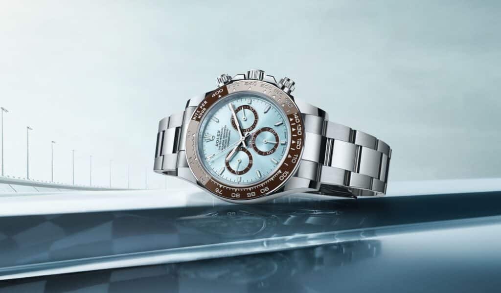 Daytona Cosmograph 126506 in platinum with ice-blue dial and chestnut bezel