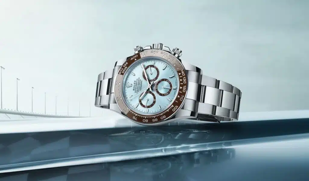 Daytona Cosmograph 126506 in platinum with ice-blue dial and chestnut bezel